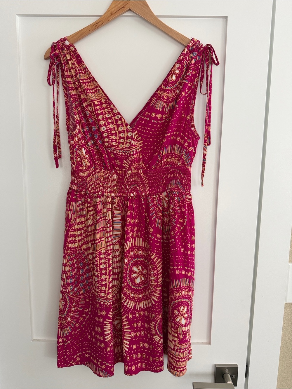 Cupshe Fuchsia Printed V-Neck Tie-Shoulder Mini Dress